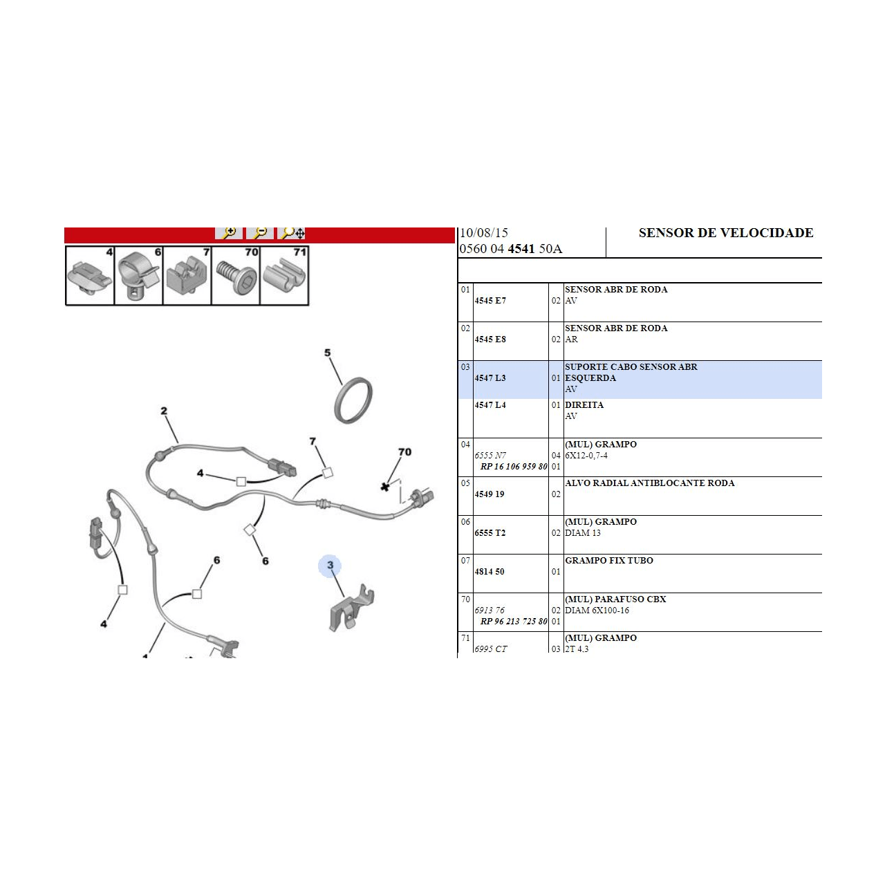 4545E7 / 9655270080 Sensor Abs Dianteiro Citroen C4 Picasso Original 4545e7