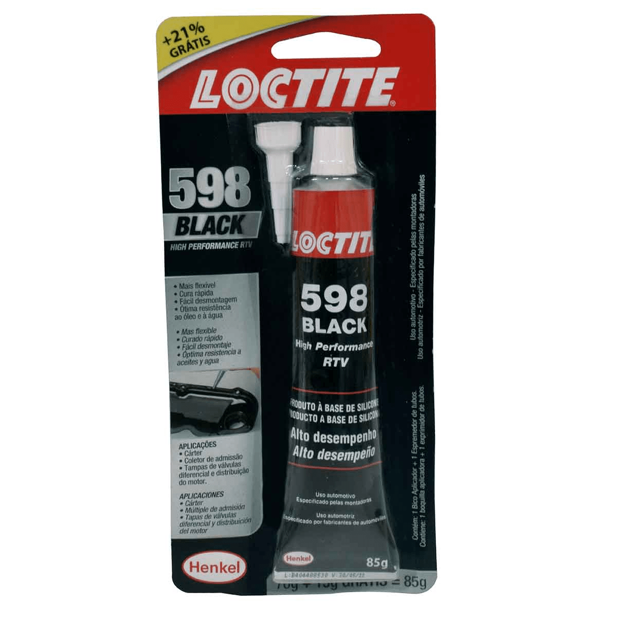 Cola Silicone Black 598 Alta performance selante Loctite 85g 