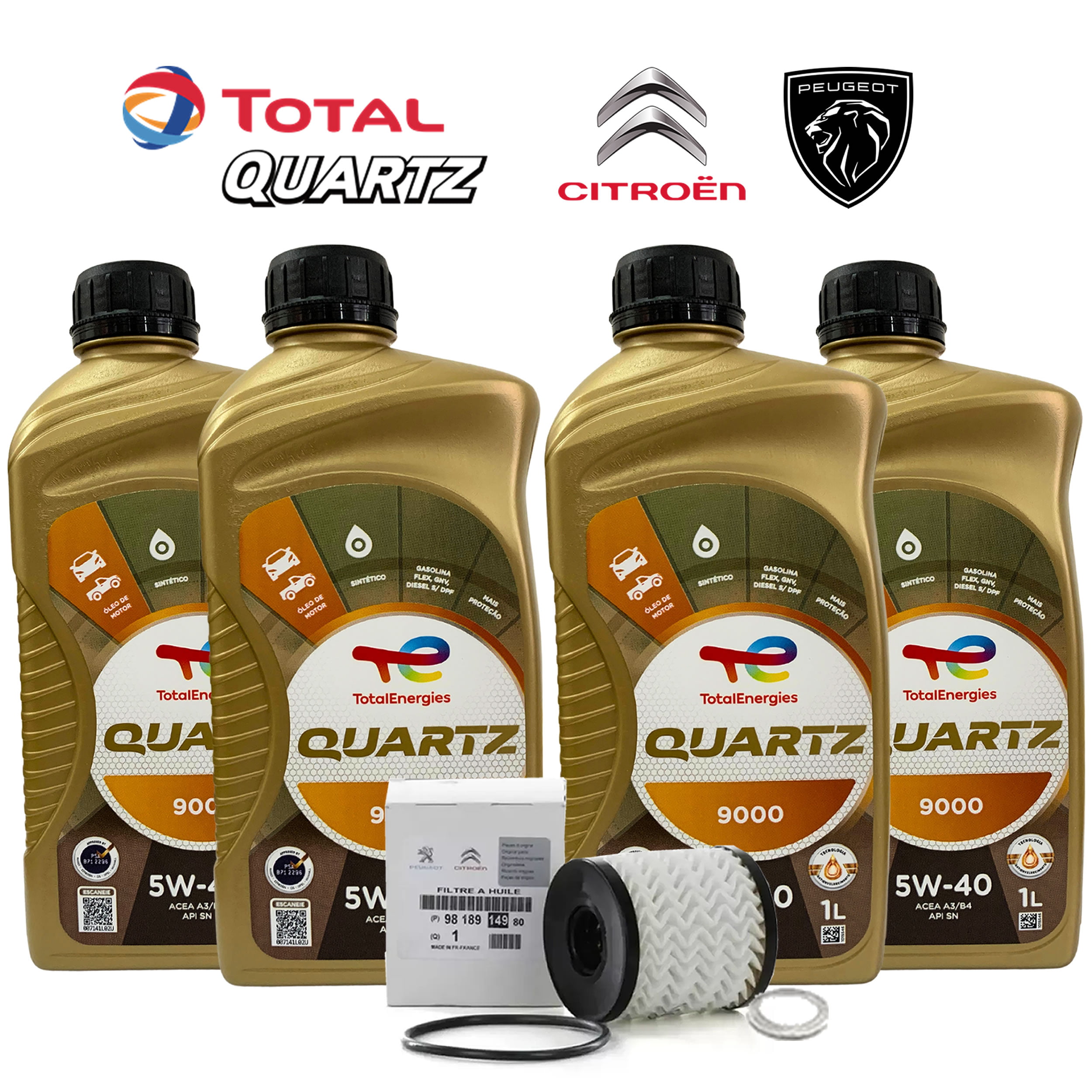 Oleo Motor 4l 5w40 Total Quartz 9000 Psa B71 2296 + Filtro